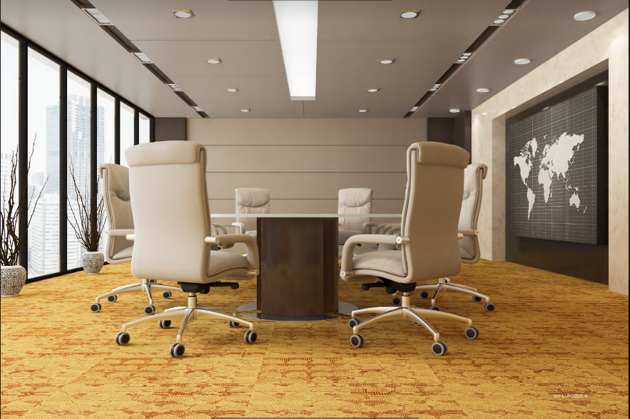 office cabin interior having trendy carpet tiles